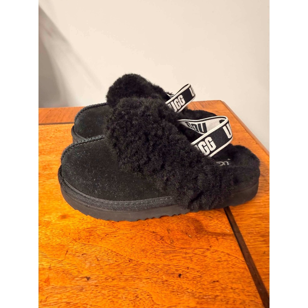 UGG Kids 11 Black Funkette Slipper Platform Suede Sheepskin 1130395K